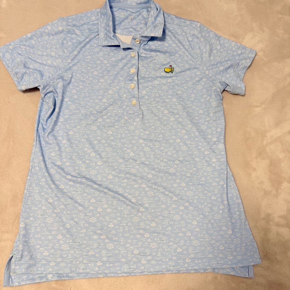 Magnolia Lane Masters Golf Polo Womens Medium Blue Print